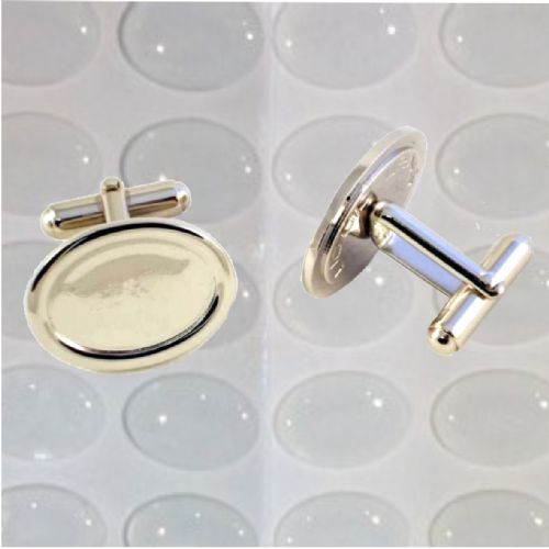 Cufflink Pair Oval 18x13mm silver and clear dome